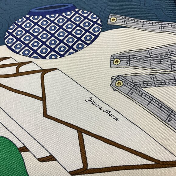 Hermes Ivory / Blue / Pink Multi Les Tresors d'Un Artiste Square Silk Twill Scar - Picture 6 of 10